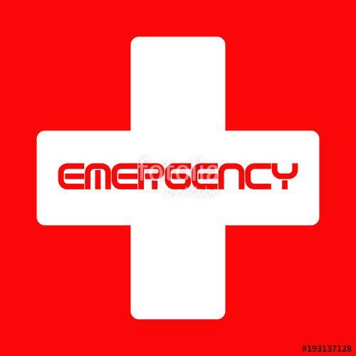White Cross Red Background Logo - An icon for emergency with a white cross on red background and the ...