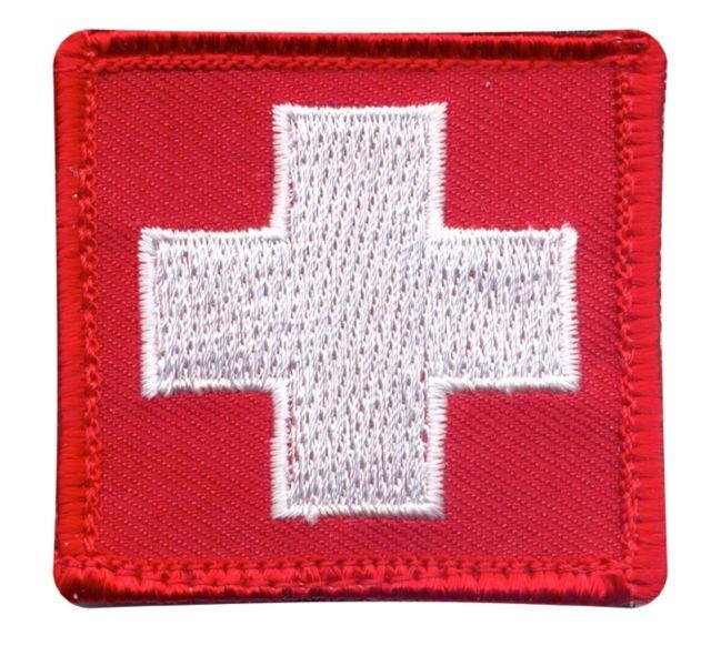 White Cross Red Background Logo - Patch Medic White Cross Red Background Hook Backing Rothco 72205