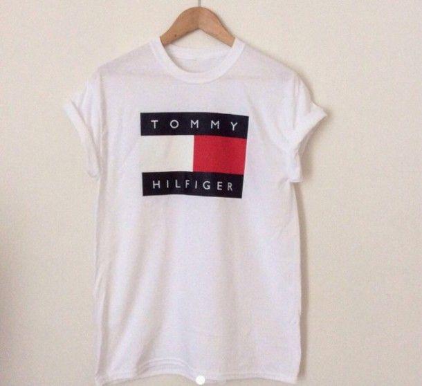 Red and White Clothing Logo - T Shirt, Tommy Hilfiger, Logo, White, Summer, Navy, Red, Tommy