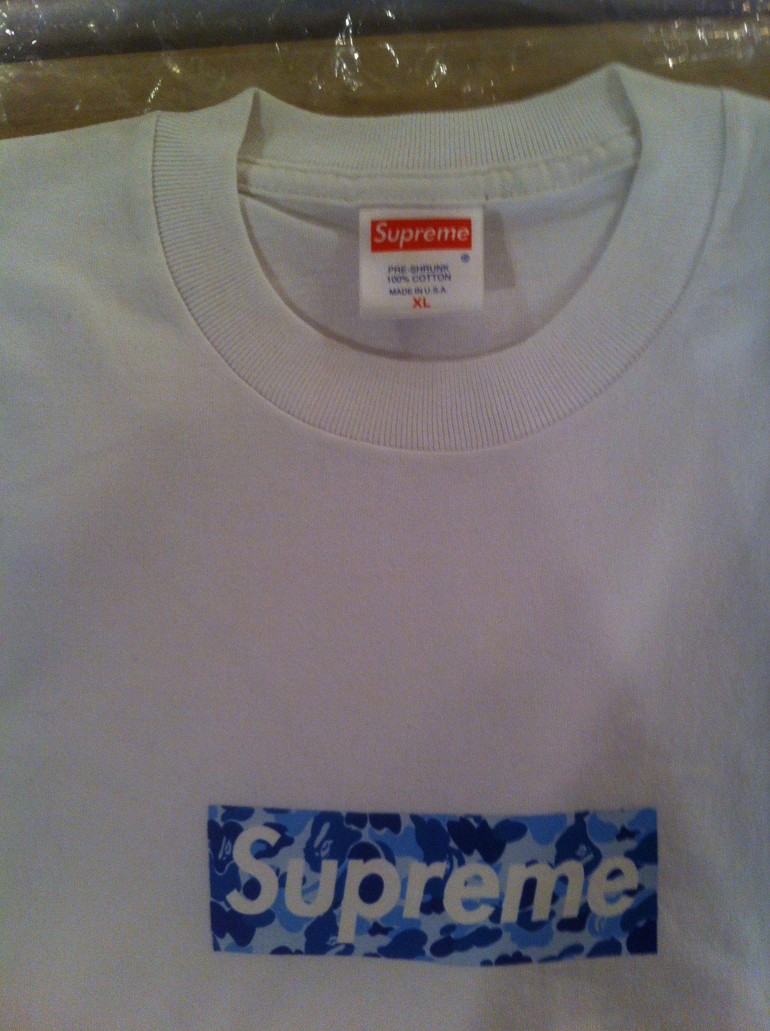 Supreme BAPE Blue Logo - Supreme / BAPE Box Logo Tee Blue camo : FashionReps