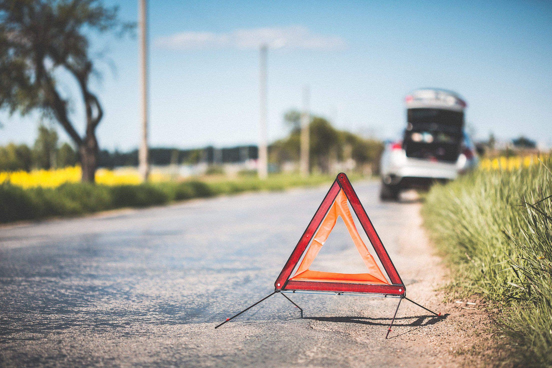 Broken Red Triangle Logo - Red Warning Triangle and Broken Car on The Road Free