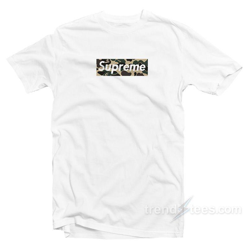 Supreme Black Camo Logo - Supreme x Bape Camo Logo T-Shirt On Sale - Trendstees.com