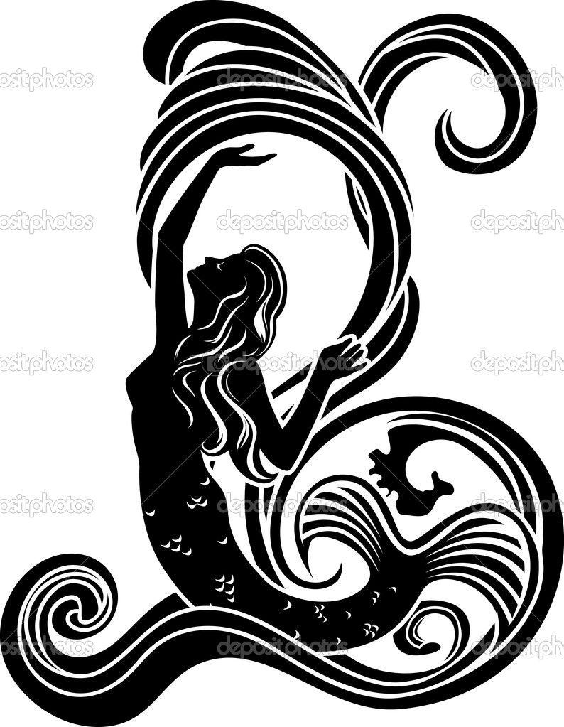 Black and Wight Mermaid Logo - Mermaid Black And White Drawing Clipart Image