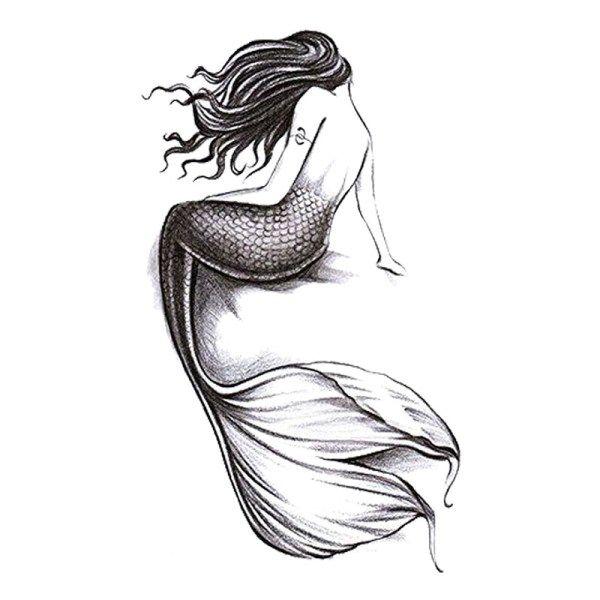 Black and Wight Mermaid Logo - Temporary Tattoo Black and White Mermaid - Look At My Tattoo