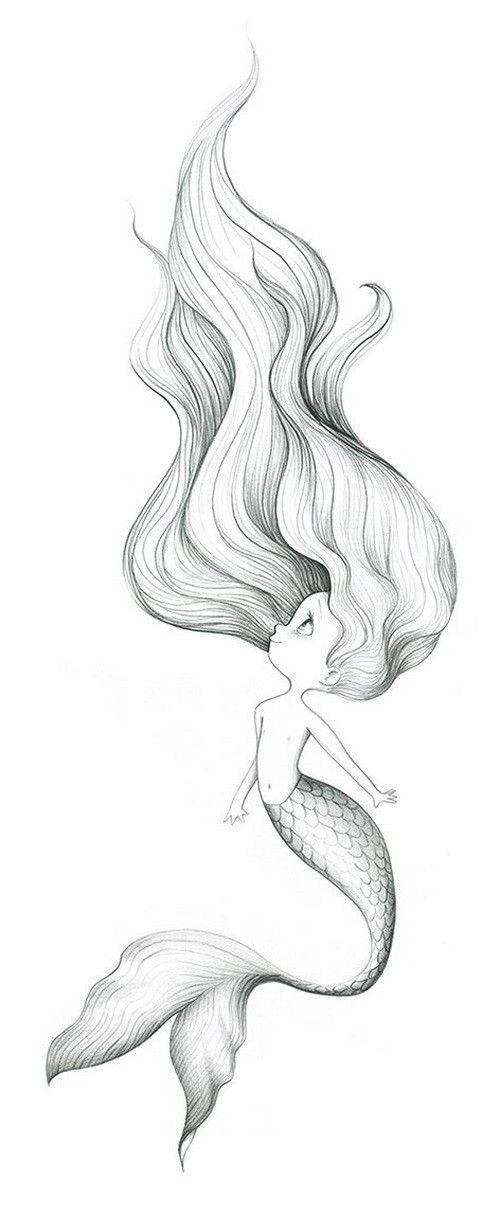 Black and Wight Mermaid Logo - Small Cute Cartoon Black And White Mermaid By Julia Lim