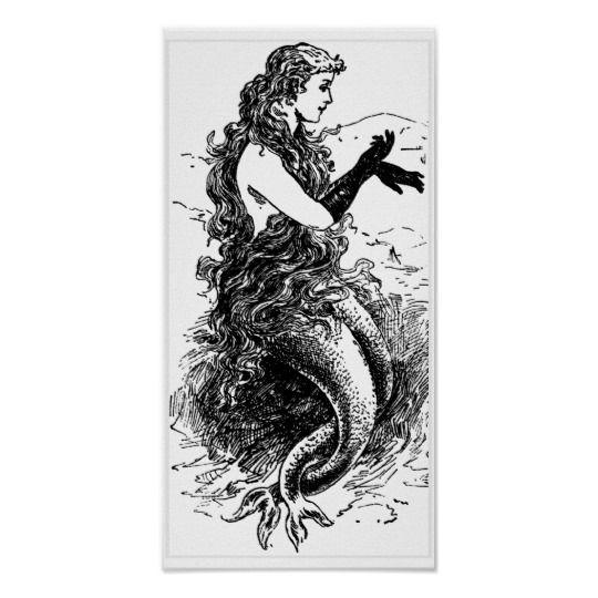 Black and Wight Mermaid Logo - Vintage Black and White Mermaid Poster | Zazzle.co.uk