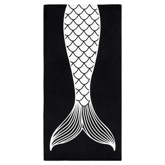 Black and Wight Mermaid Logo - The Emily & Meritt Mermaid Beach Towel, Black/White | PBteen