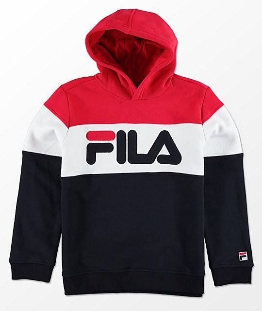 Red and White Clothing Logo - FILA Boys Color Blocked Red, White & Blue Hoodie