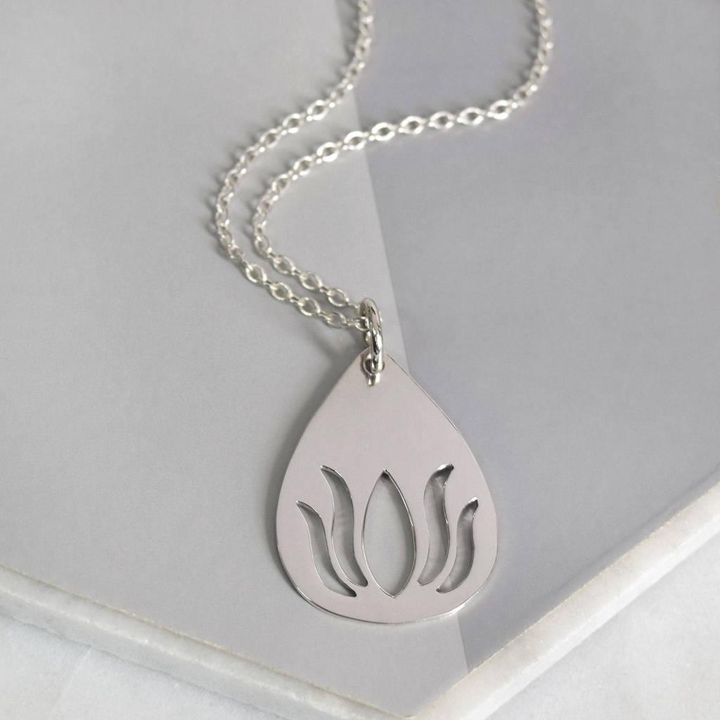 Lotus Teardrop Logo - sterling silver teardrop lotus cut out necklace by mia belle ...