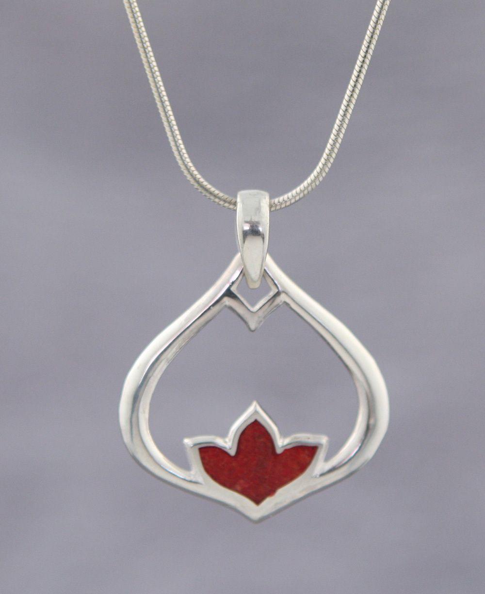 Lotus Teardrop Logo - Sterling Silver and Coral Lotus Teardrop Pendant