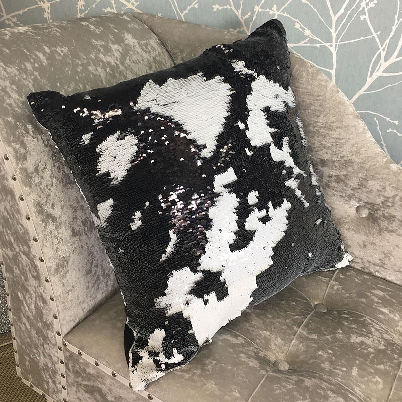 Black and Wight Mermaid Logo - Black and White Mermaid Sequin Cushion Large | Picture Perfect Home