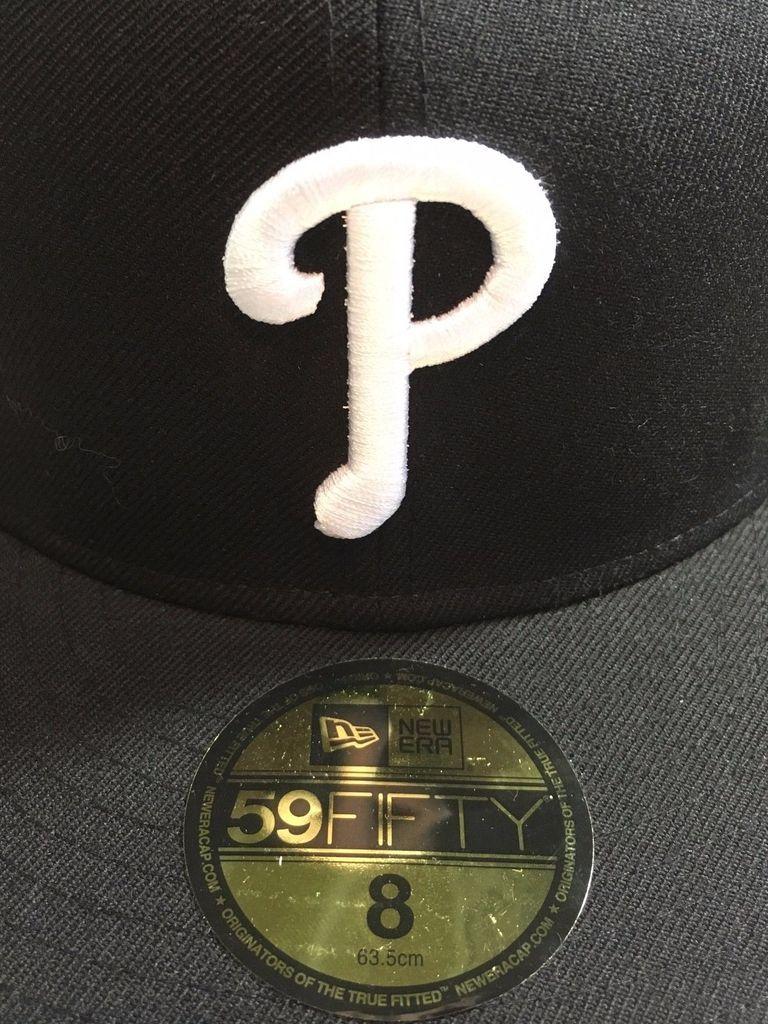Philadelphia Phillies P Logo - PHILADELPHIA PHILLIES BLACK WITH WHITE P MLB FITTED NEW ERA HAT