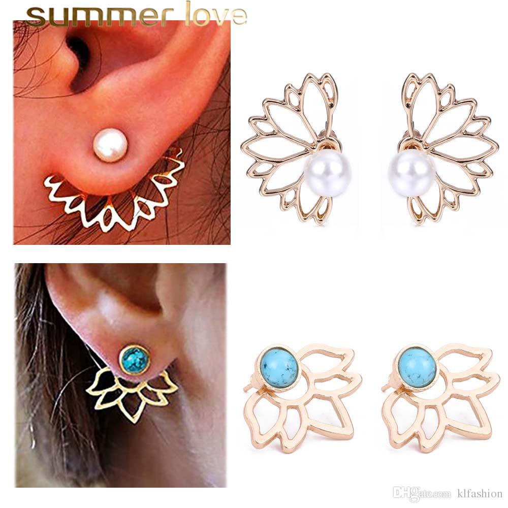 Lotus Teardrop Logo - 2019 High Quality Turquoise Crystal Pearl Lotus Teardrop Stud ...