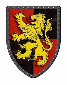 Gold Black and Red Shield Logo - Rampant Lion Replica Medieval Shield on Red Black Quadrant