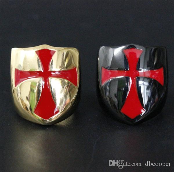 Gold Black and Red Shield Logo - Size 7 14 Mens 316L Stainless Steel Jewelry Cool At War Black & Gold ...