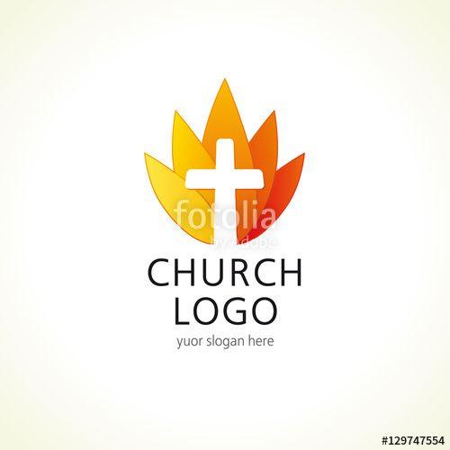 Christian Flower Logo - Cross on fire christian church logo. Vector icon for churches