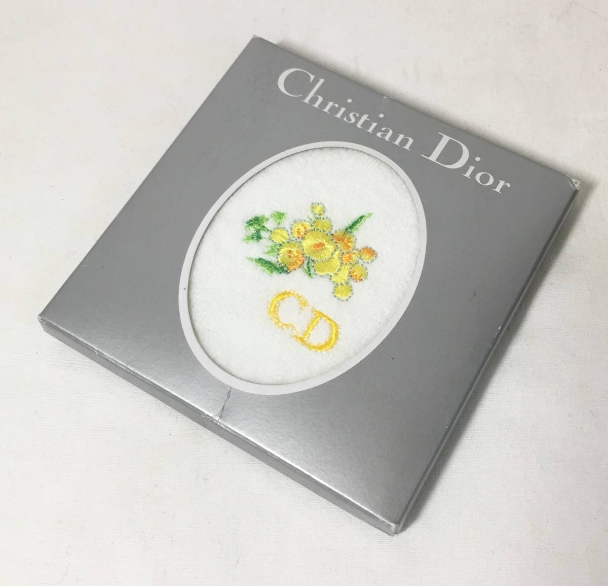 Christian Flower Logo - unused goods Christian Dior handkerchie flower Logo embroidery towel ...