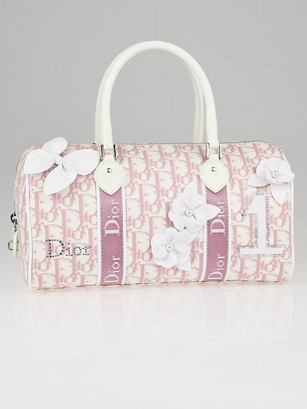 Christian Flower Logo - Christian Dior Pink Logo Canvas Girly Flowers Boston Bag - Yoogi's ...