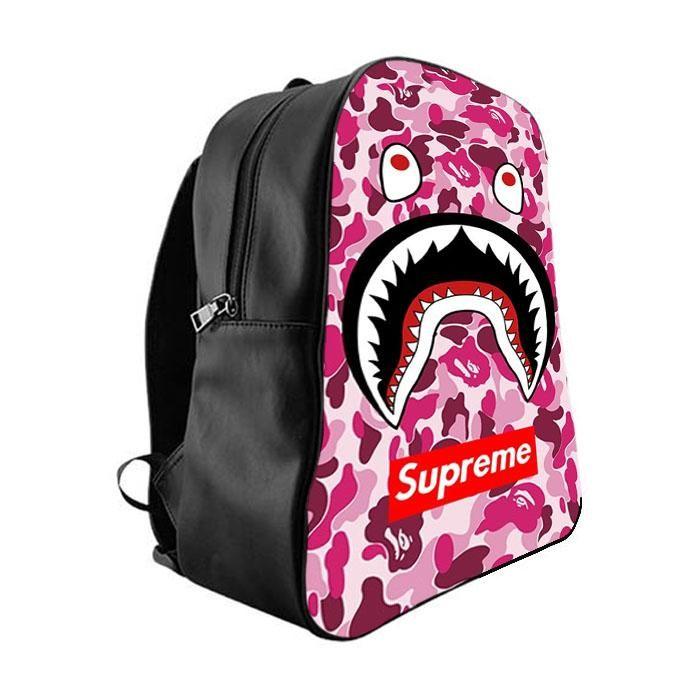 Supreme BAPE Camo Logo - SUPREME BAPE CAMO SHARK School Bag Backpacks