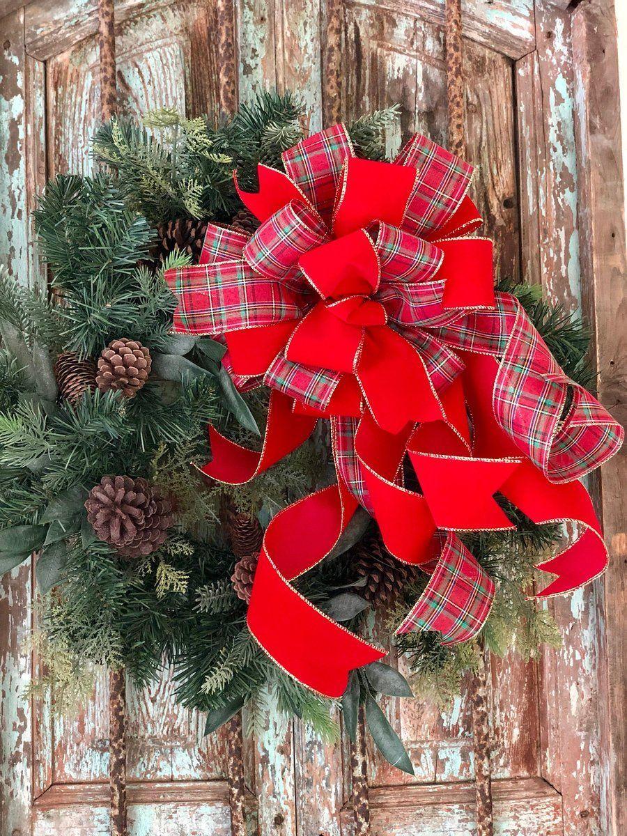 Reds and Green Tree Logo - The Maria Red Green And Gold Plaid Christmas Tree Topper Bow | Home ...