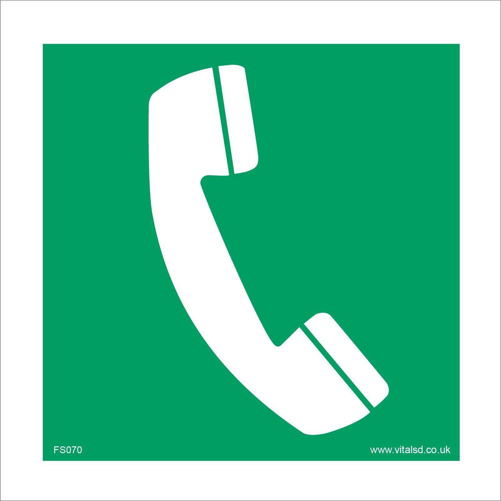 Green and White Telephone Logo - FS070-00-0050-0050 Emergency Telephone Sign 50 X 50mm - 2 X 2 ...