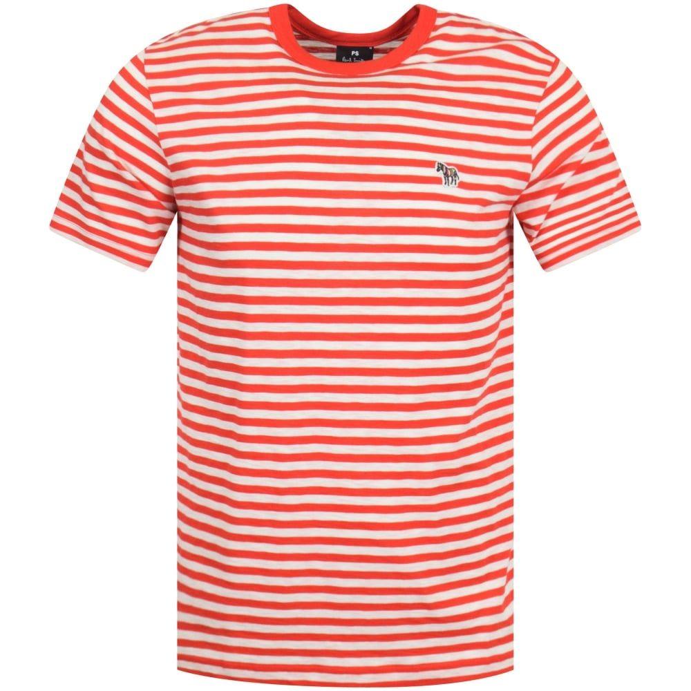 Red and White Clothing Logo - PS PAUL SMITH Red/White Stripe Logo T-Shirt - Men from ...