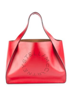 Two Red X's Attached Logo - Stella Mccartney Faux Leather Boxy Tote Bag In Red