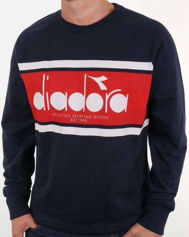 Red and White Clothing Logo - Diadora Logo Sweatshirt Navy/Red/White,jumper,sweater,crew neck