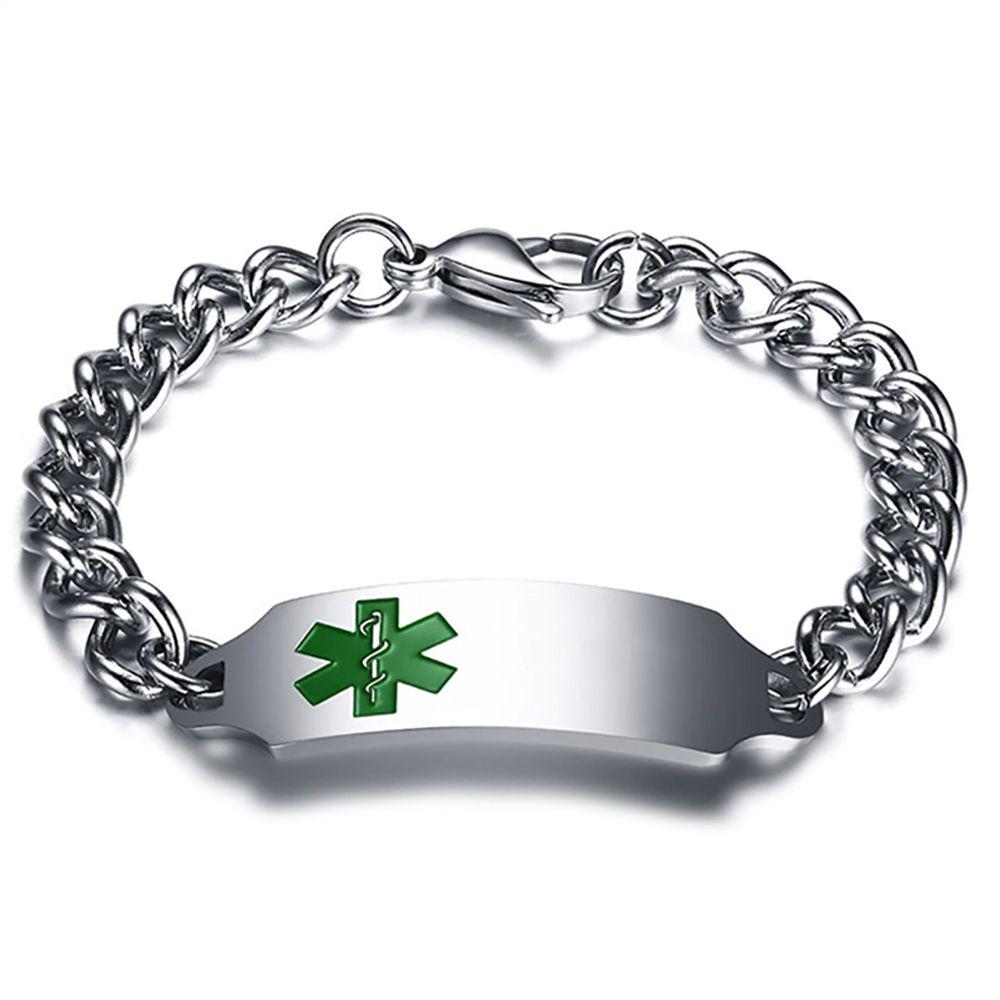 Medical Bracelet Logo - Mens Medical Alert Bracelet, with Personalisation, Green EMS Logo