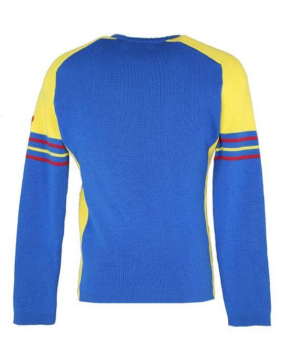 Blue and Yellow M Logo - 70s Blue & Yellow White Ram Wool Ski Jumper Blue, Yellow