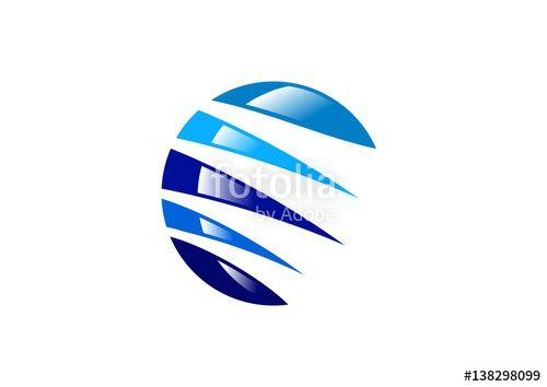 Blue and a Circle with Blue Lines Logo - stripes sphere global elements modern logo sign, abstract twist ...