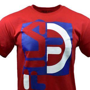 Red and White Clothing Logo - FILA Mens Tee T Shirt S M L Red White Blue Sports Logo Apparel Flag
