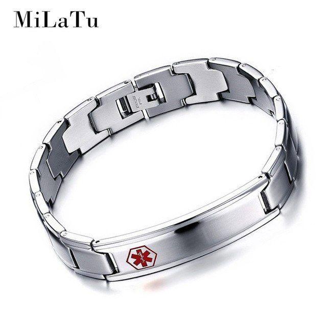 Medical Bracelet Logo - MiLaTu Men Medical Logo Bracelets & Bangles Stainless Steel Men ...