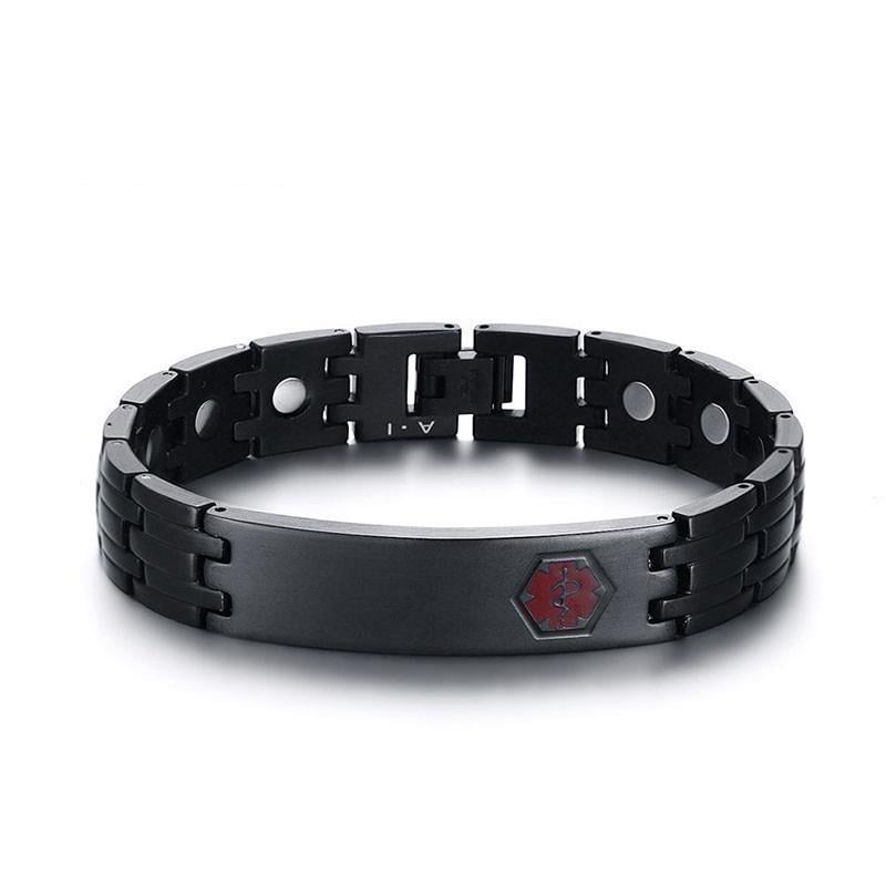 Medical Bracelet Logo - Black Stainless Steel Medical Logo ID Magnetic Bracelet