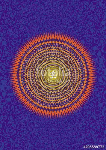 Blue Orange Red with Purple Circle Logo - Mandala With A Sign Of Aum (Om) In Yellow Orange Red Colors On A