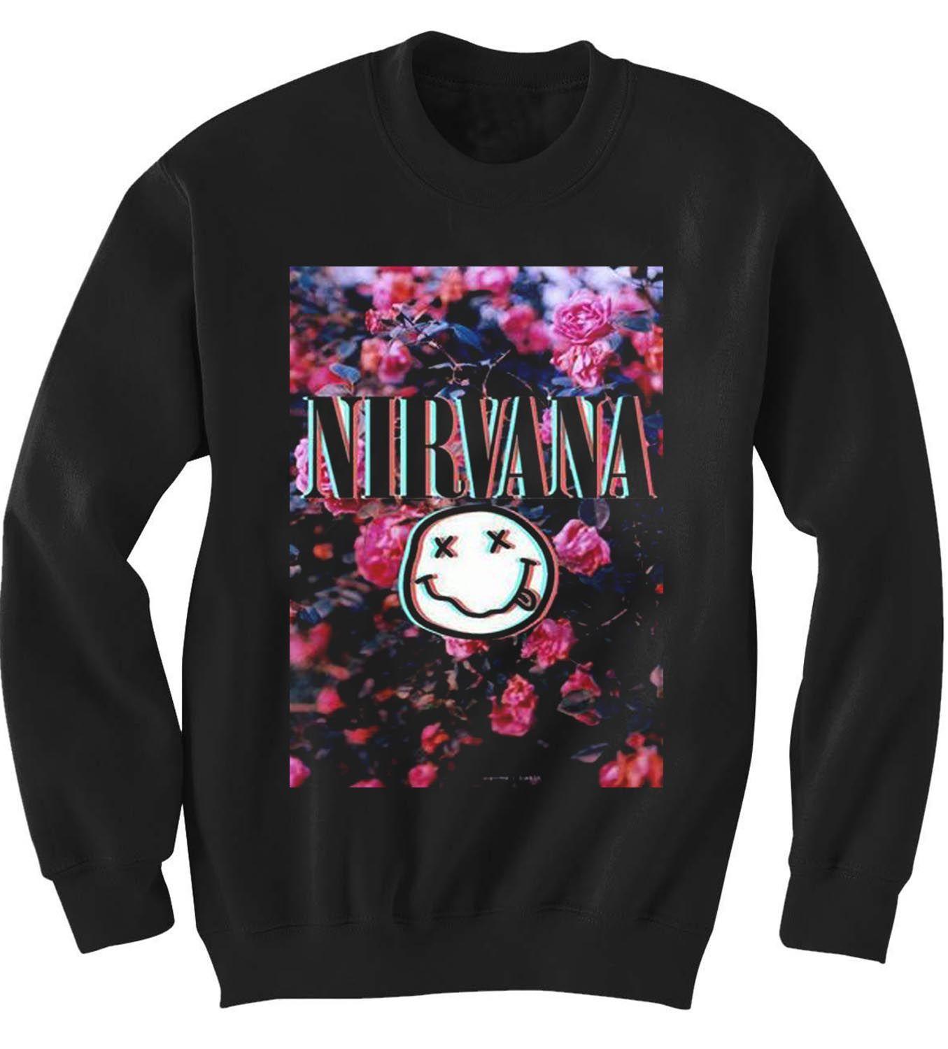 Nirvana Flower Logo - Unisex Crewneck Nirvana Logo Sweatshirts Flower