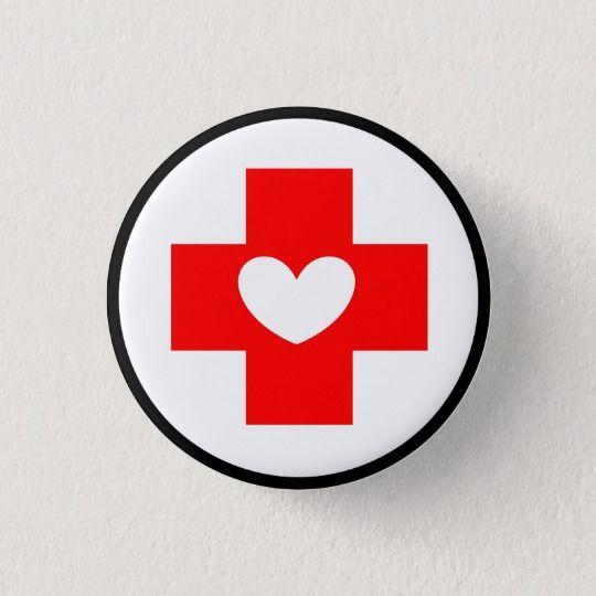 Red White Heart Logo - Red Cross Nurse Symbol Button with White Heart | Zazzle.co.uk
