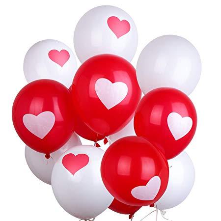 Red White Heart Logo - PuTwo Balloons 12 Inch Pack of 50 Heart Shape Latex Balloons Party