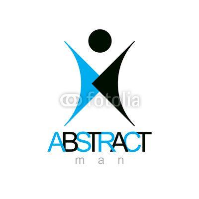 Abstract Person Logo - Vector illustration of excited abstract person with raised hands up ...
