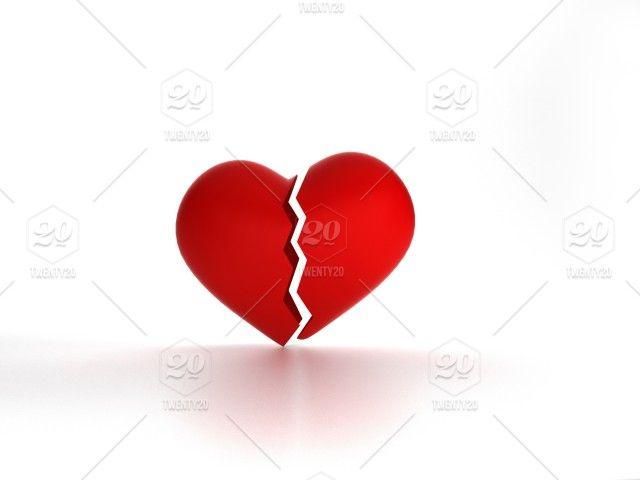 Red White Heart Logo - The Shape of Red Broken heart isolated on white background, 3D