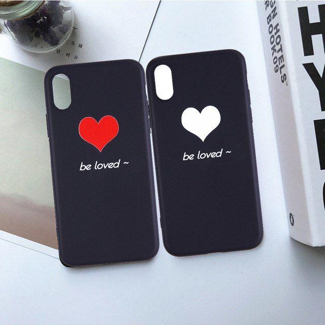 Red White Heart Logo - Double Red White Heart Simple Love Soft TPU Slim Black Corlor Cover
