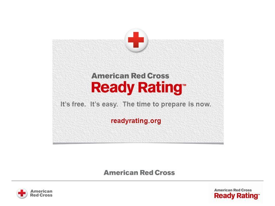 Red Cross Ready Rating Logo - It's free. It's easy. The time to prepare is now. readyrating.org