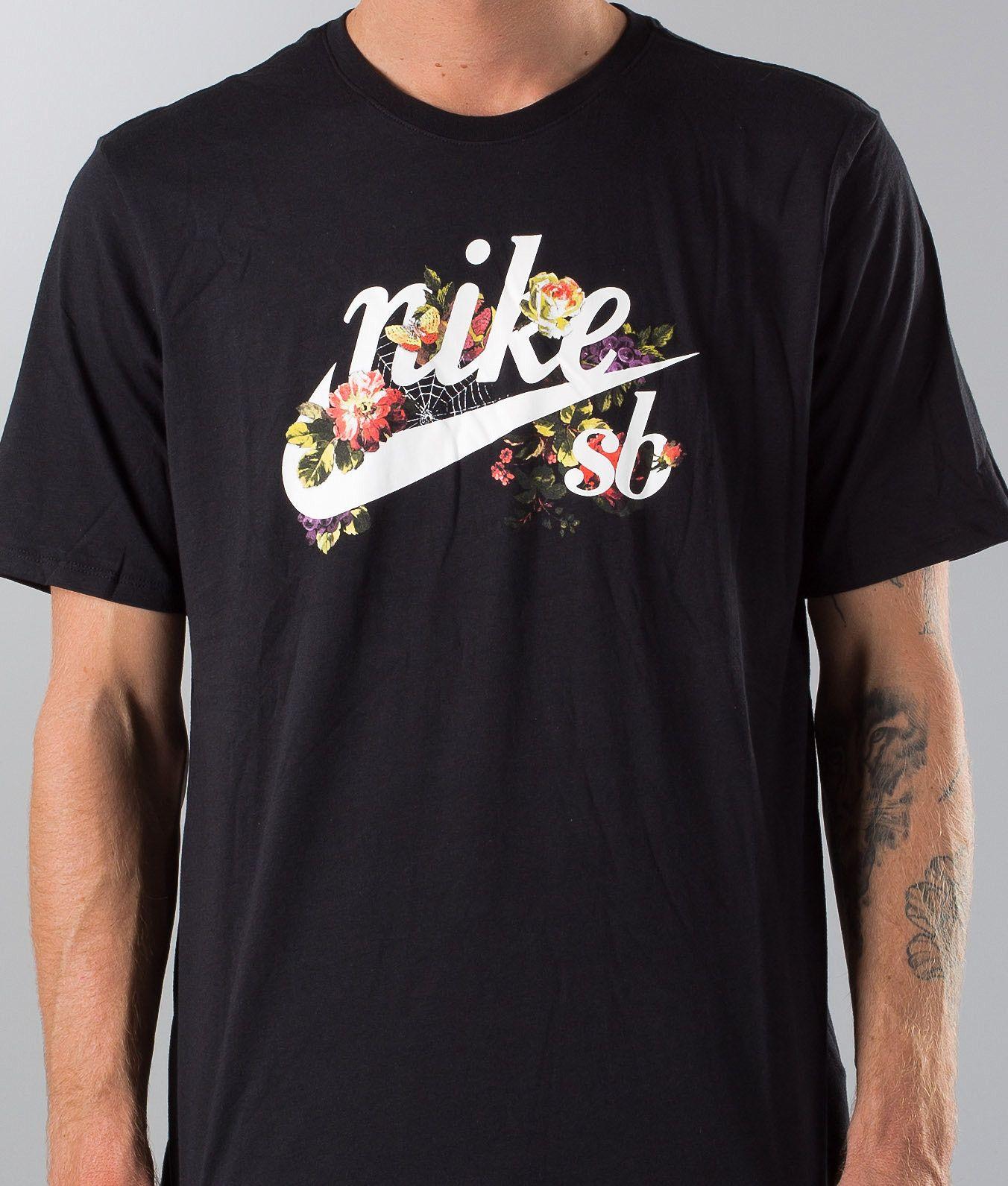 Nike Floral Logo - Nike Floral Logo T Shirt Black White