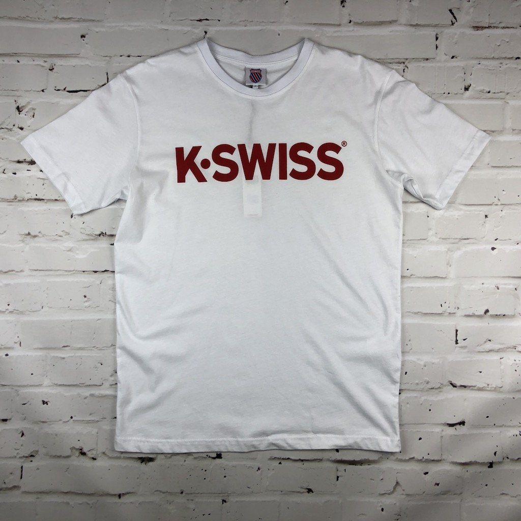 White with a Red K Logo - K Swiss Classic Logo T Shirt Red