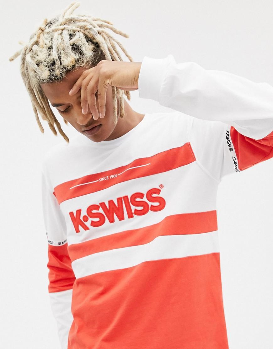 White with a Red K Logo - K Swiss Fairfield Long Sleeve T Shirt With Logo Panel In White