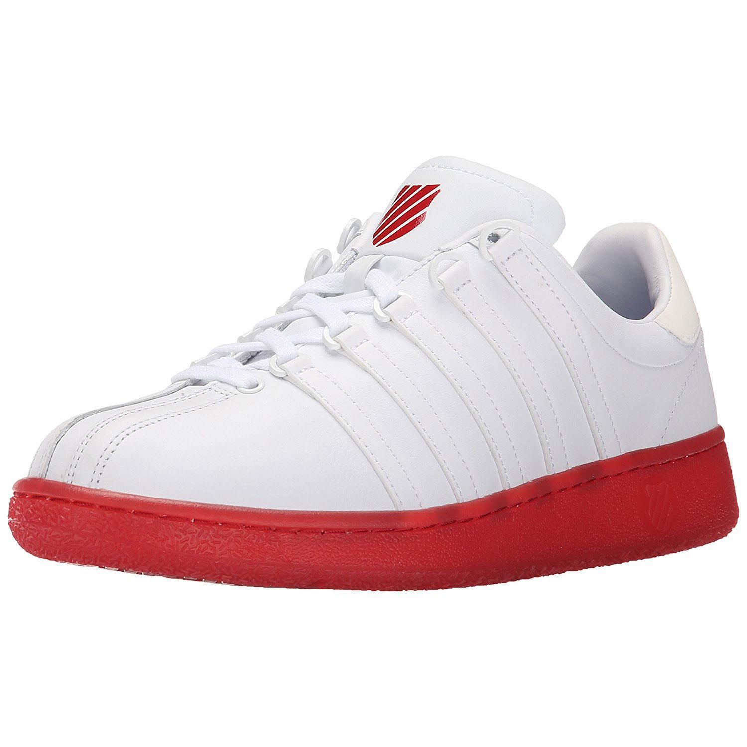 White with a Red K Logo - K-Swiss Men's Classic VN Reflective Sneakers - White/Ribbon Red