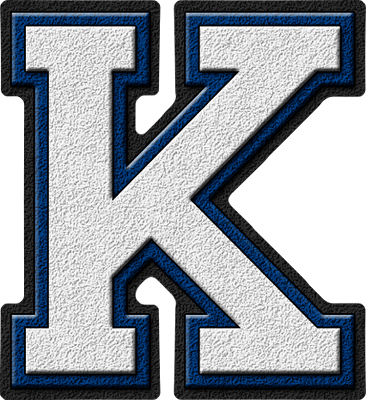 White with a Red K Logo - Presentation Alphabets: White & Royal Blue Varsity Letter K