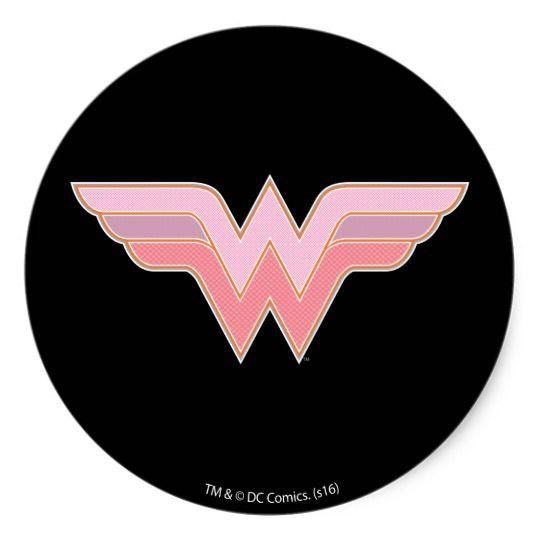 Pink and Orange Logo - Wonder Woman Pink and Orange Mesh Logo Classic Round Sticker ...