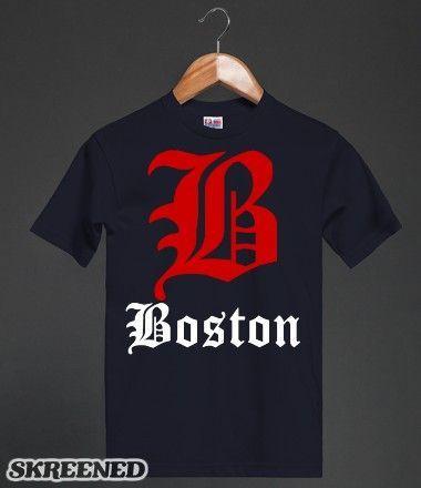 Red and White B Logo - Boston Baseball Detroit Style Old English B Logo T Shirt Red Over