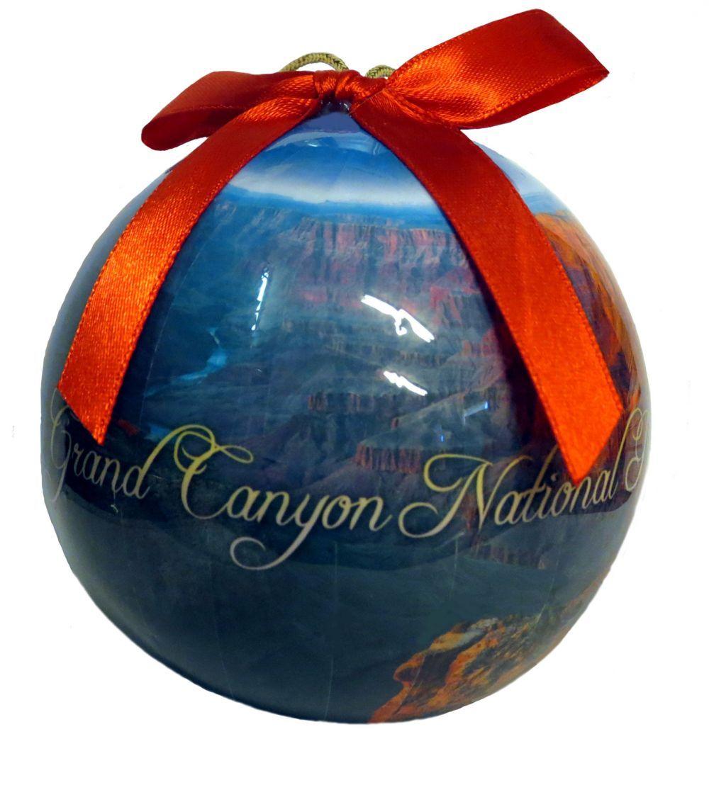 Ribbon Red Blue Orange Sphere Logo - Grand Canyon Decoupage Ornament with Red Ribbon